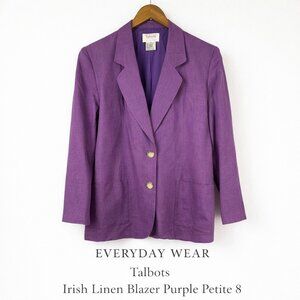 Talbots Irish Linen Blazer Purple Petite 8 Lined Classic Jacket